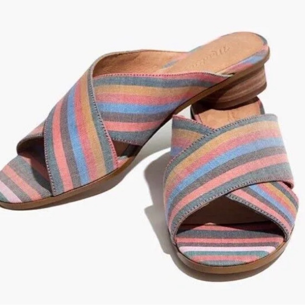 MADEWELL "RUTHIE"
RAINBOW STRIPE SANDALS .